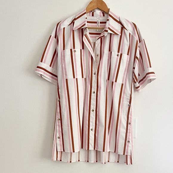 Anthropologie Boxy Buttondown Shirt Striped Coverup & Short Coord Set NWOT - Picture 7 of 14